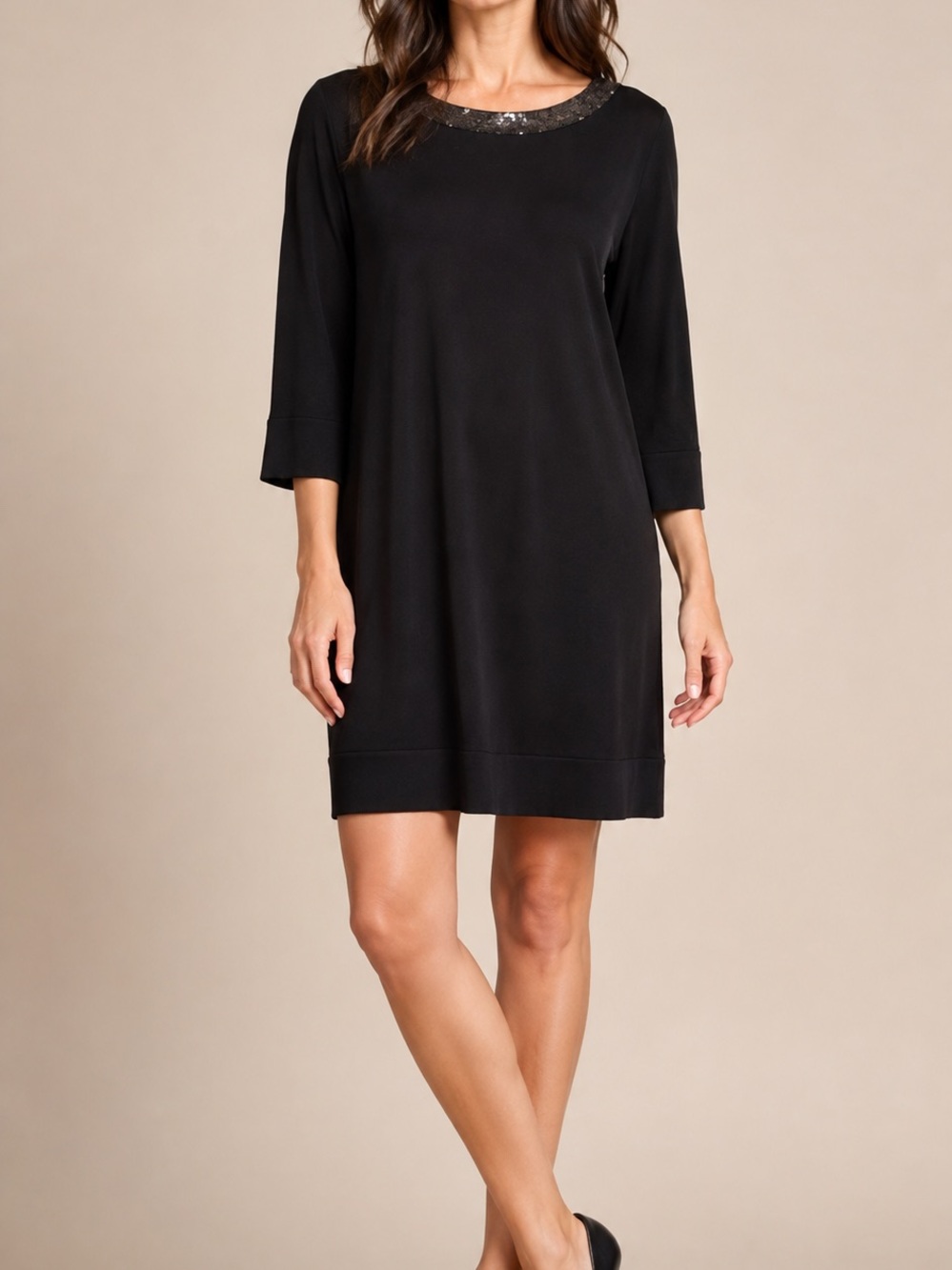A/X Armani Exchange Black Knit Dress with Sequin Trim